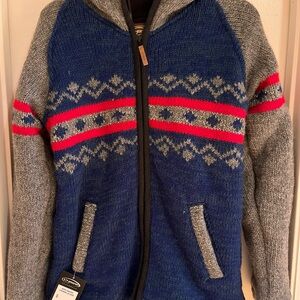 wool hooded zip up sweater jacket.